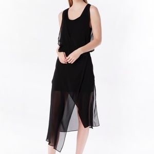 MAAC London Womens Radar Black Chiffon Midi Dress Sleeveless size Medium